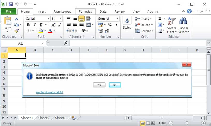 Sửa lỗi excel không mở được file