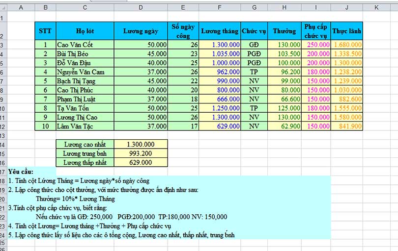 Day excel online thưc te